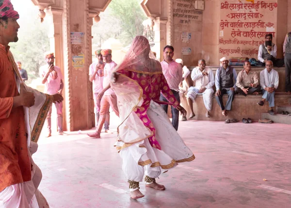 Barsana Uttar Pradesh Índia Março 2020 Indianos Participando Celebração Festival — Fotografia de Stock