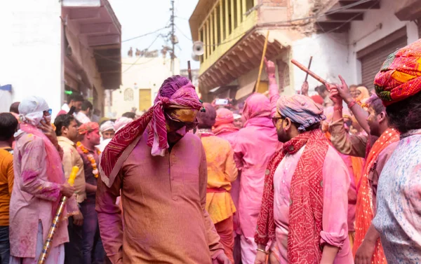 Barsana Uttar Pradesh India Marzo 2020 Gente Celebra Tradicional Colorido —  Fotos de Stock