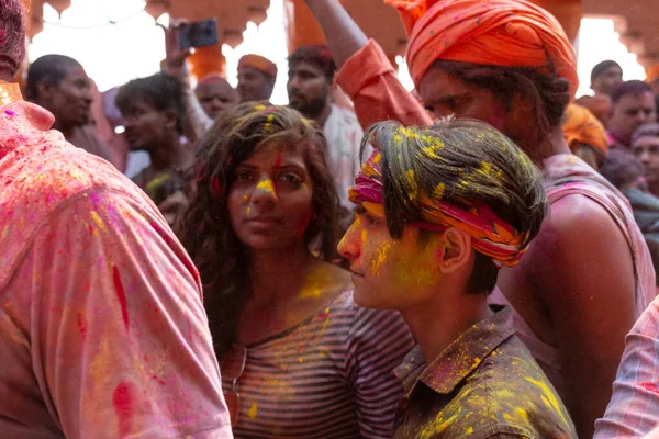 Barsana Uttar Pradesh India Marzo 2020 Gente Celebra Tradicional Colorido —  Fotos de Stock