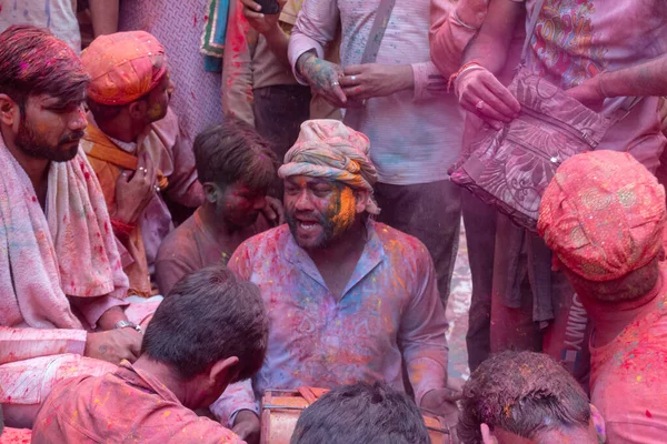 Barsana Uttar Pradesh Índia Março 2020 Pessoas Celebram Tradicional Ritualístico — Fotografia de Stock