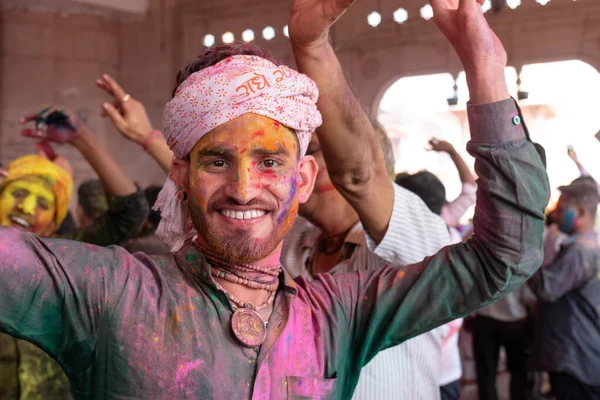 Barsana Uttar Pradesh Índia Março 2020 Pessoas Celebram Tradicional Ritualístico — Fotografia de Stock