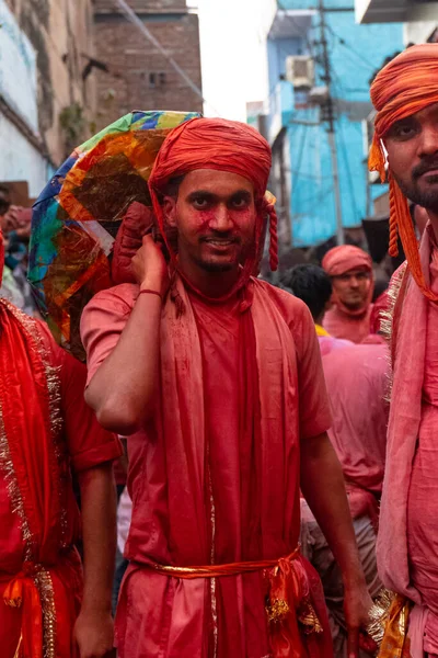 Barsana Uttar Pradesh India March 2020 Люди Святкують Традиційний Ритуальний — стокове фото