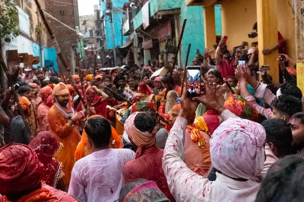 Barsana Uttar Pradesh India Mars 2020 Människor Firar Det Traditionella — Stockfoto