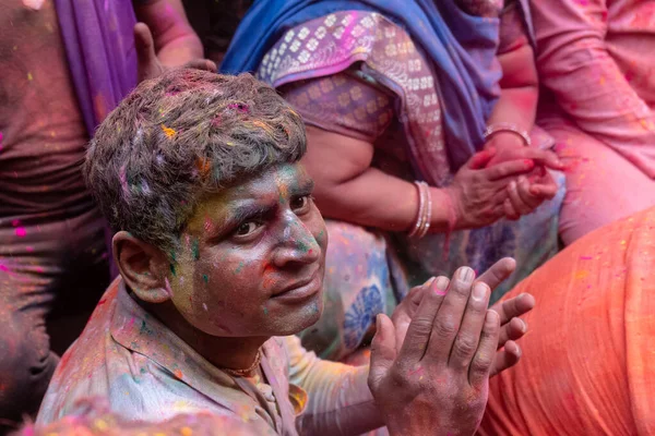 Barsana Uttar Pradesh India March 2020 Lidé Oslavují Tradiční Rituální — Stock fotografie