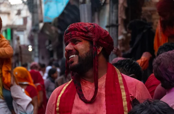 Barsana Uttar Pradesh Índia Março 2020 Pessoas Celebram Tradicional Ritualístico — Fotografia de Stock