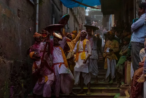 Barsana Uttar Pradesh Índia Março 2020 Pessoas Celebram Tradicional Ritualístico — Fotografia de Stock