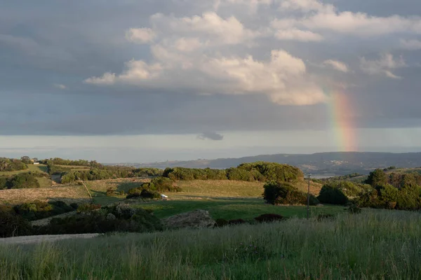 チリのチロー島の牧草地の風景の虹 — ストック写真