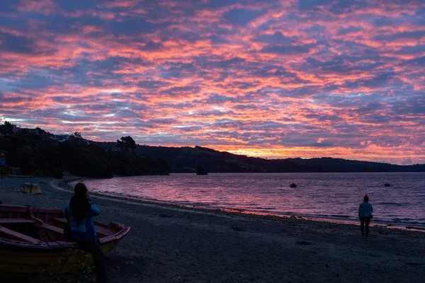 Pôr Sol Cênico Chiloe Island Chile Fotografias De Stock Royalty-Free