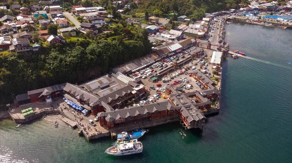 Şili Nin Puerto Montt Şehrindeki Angelm Turist Pazarının Havadan Görünüşü Stok Fotoğraf