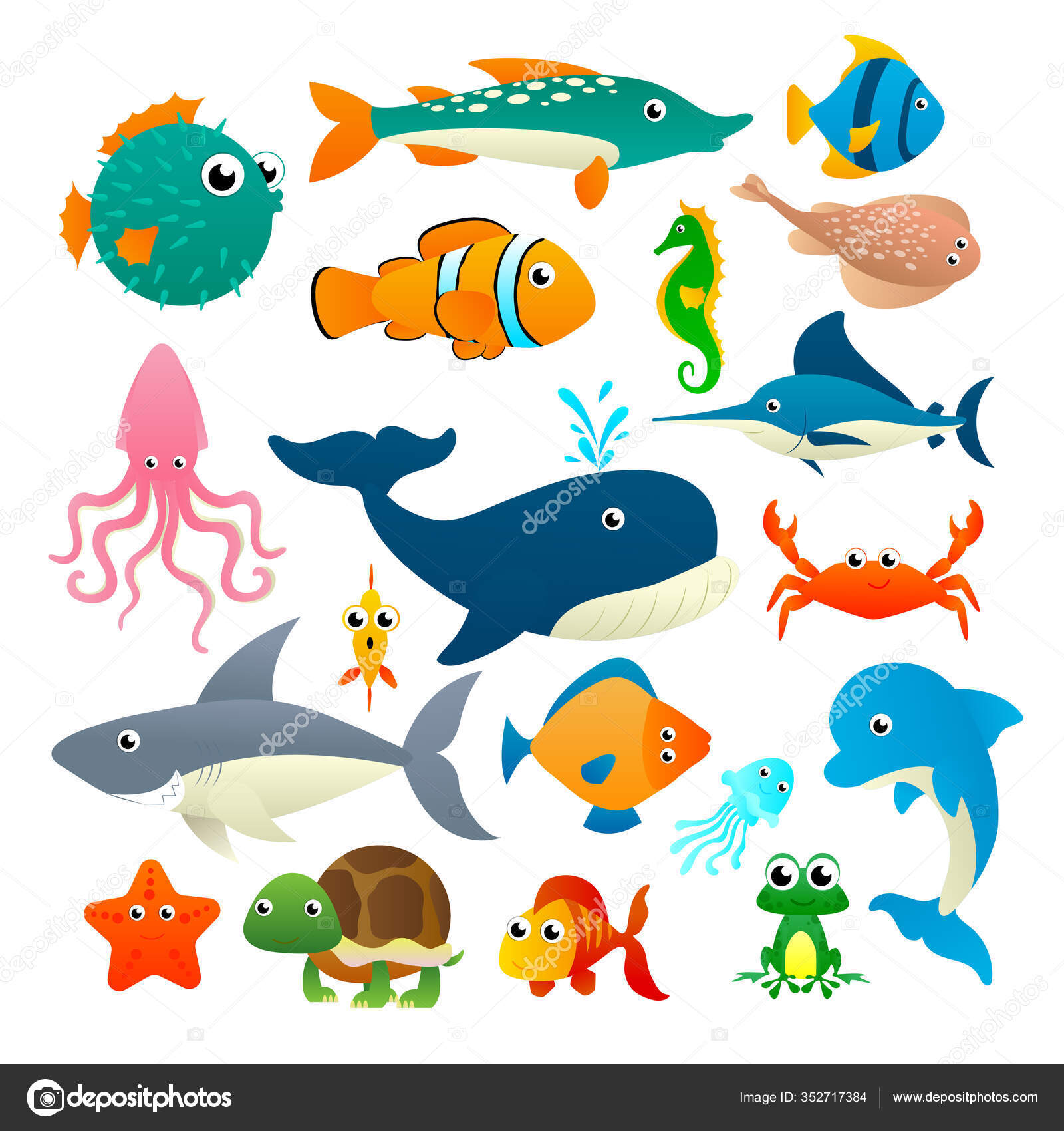 Big collection cartoon sea animals Stock Vector Image by ©Mandarinka1970  #352717384