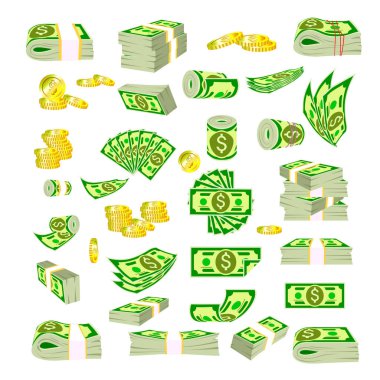 Çeşitli açılardan banknotların vektör paketleri.