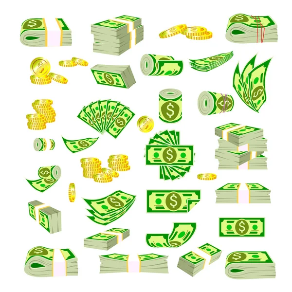 Pacchetti vettoriali di banconote in varie angolazioni . — Vettoriale Stock