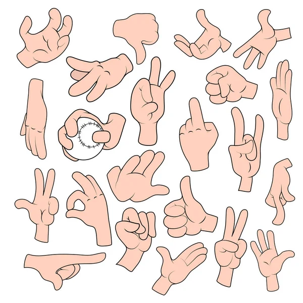 Mano de dibujos animados gestos en diferentes posiciones conjunto — Vector de stock