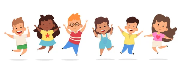 Happy kids jumping together — Stock Vector