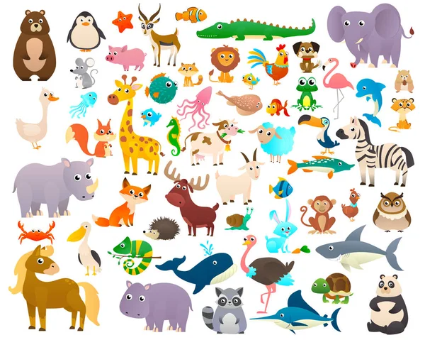 Sea animals, wild animals, woodland animals. — Stock Vector