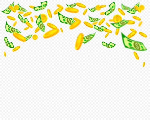 Monnaies et billets en dollars tombant — Image vectorielle