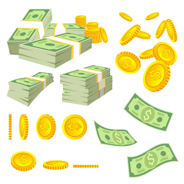 Notas de dólar e moedas de ouro — Vetor de Stock