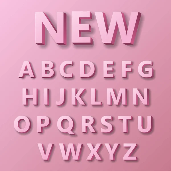 Novas letras do alfabeto 3D rosa brilhante — Vetor de Stock