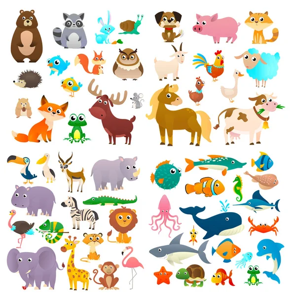 Zeedieren, wilde dieren, bosdieren. — Stockvector