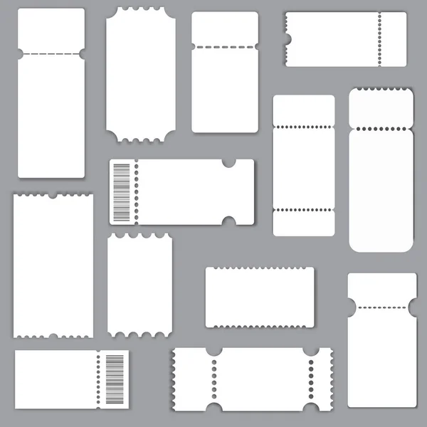 Modèles de billets. Réaliste papier blanc coupon . — Image vectorielle