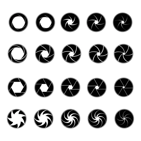 Kameraauslöser schwarz-weiße Vektorsymbole — Stockvektor