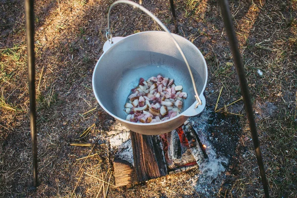 cooking food in the forest, camp food