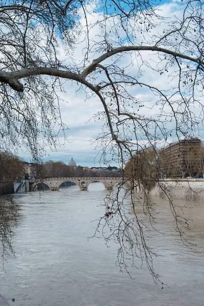 Brug Rivier Tiber Een Bewolkte Dag Rome Italië — Gratis stockfoto