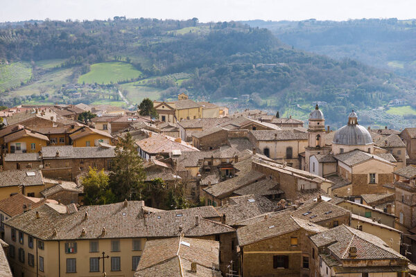 Aerial view of rooftops in Orvieto, Rome suburb, Italy