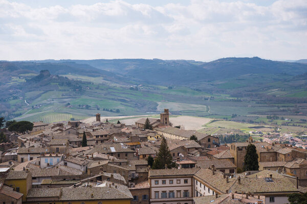 Aerial view of rooftops in Orvieto, Rome suburb, Italy