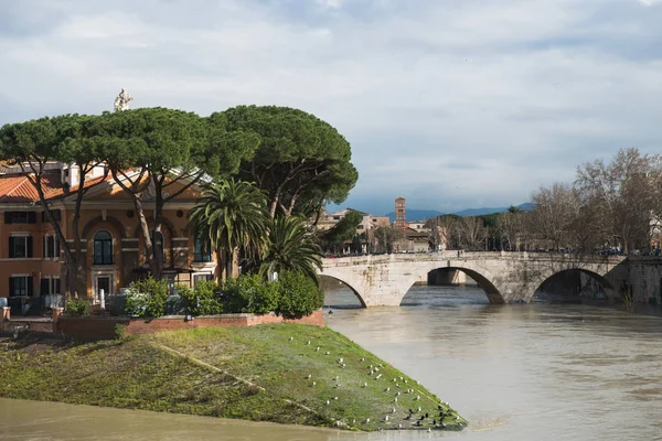 Pod Peste Râul Tiber Ziua Noroasă Roma Italia — Fotografie de stoc gratuită