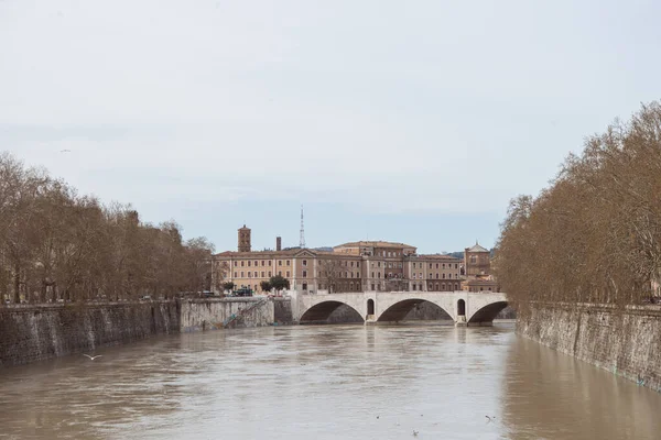 Bridge Tiber River Cloudy Day Rome Italy — Free Stock Photo