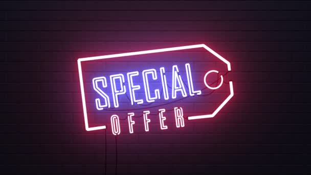 Oferta Specjalna Sprzedaż Neon Znak Tło Materiał — Wideo stockowe