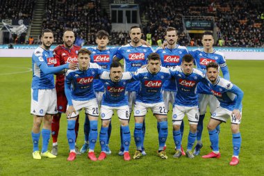 Milan, Italy - 12/02/2020: Coppa Italia, Inter vs Napoli 0-1.  Team of Napoli at the beginning of the match.