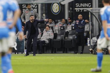 Milan, Italy - 12/02/2020: Coppa Italia, Inter vs Napoli 0-1: Gennaro Gattuso, coach Napoli.