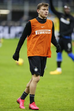 Milan, Italy - 12/02/2020: Coppa Italia - Inter vs Napoli 0-1. Nicol Barella, Inter, during warm-up.