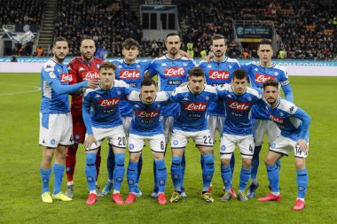 Milan, Italy - 12/02/2020: Coppa Italia, Inter vs Napoli 0-1.  Team of Napoli at the beginning of the match.