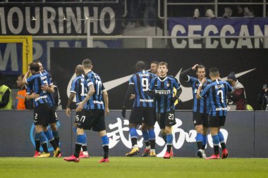 MILAN, ITALY - FEBRUARY 12, 2020: Players of Inter celebrating goal.