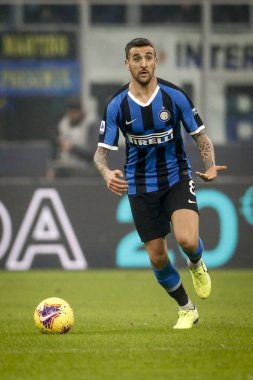 MILAN, ITALY - FEBRUARY 09, 2020: Matias Vecino of FC Internazionale reacts during the Serie A football match between FC Internazionale and AC Milan. FC Internazionale won 4-2 over AC Milan.