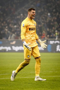 MILAN, ITALY - FEBRUARY 09, 2020: Daniele Padelli of FC Internazionale celebrates during the Serie A football match between FC Internazionale and AC Milan