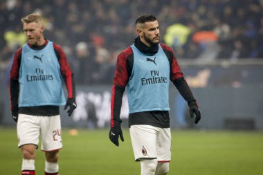 MILAN, ITALY - FEBRUARY 09, 2020:Theo Hernandez, Milan, during warmup.
