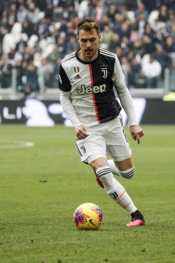 TURIN, ITALY - FEBRUARY 16, 2020: Aaron Ramsey of Juventus FC in action during the Serie A football match between Juventus FC and Brescia Calcio. Juventus FC won 2-0 over Brescia Calcio.