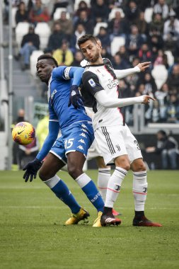 TURIN, ITALY - FEBRUARY 16, 2020: Mario Balotelli of Brescia Calcio greets the fans at the end of the Serie A football match between Juventus FC and Brescia Calcio.