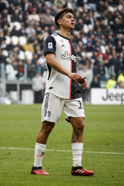 TURIN, ITALY - FEBRUARY 16, 2020: Paulo Dybala of Juventus FC gestures during the Serie A football match between Juventus FC and Brescia Calcio.