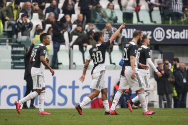 TURIN, ITALY - FEBRUARY 16, 2020: Paulo Dybala of Juventus FC gestures during the Serie A football match between Juventus FC and Brescia Calcio.
