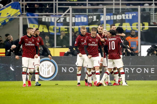 Milan Italy February 2020 Zlatan Ibrahimovic Team Mates Milan Celebrating — ストック写真