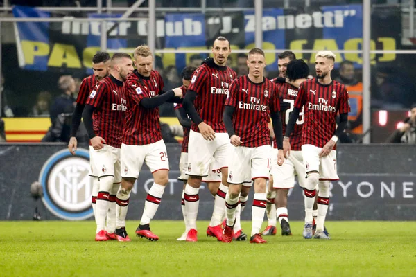 Milan Italy February 2020 Zlatan Ibrahimovic Team Mates Milan Celebrating — Stockfoto