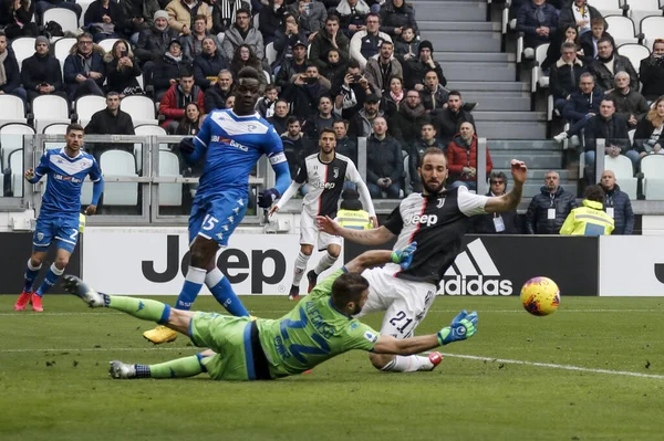 Turin Italy January 2020 Gonzalo Higuain Juventus Scores Opening Goal — Zdjęcie stockowe