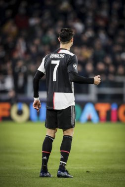 Torino, İtalya - 26 Kasım 2019. UEFA Şampiyonlar Ligi 'nin futbol maçı, Juventus Atletico Madrid' e karşı. Cristiano Ronaldo, Juventus.