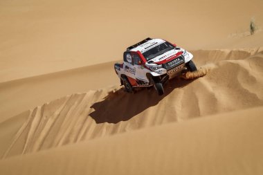 Fez, Morocco - 04 October 2019. FIA Cross Country Rally World Cup. Fernando Alonso and Marc Coma, Spain, Toyota Hilux.