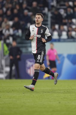 Turin, Italy - 26 November 2019. Football match of UEFA Champions League, Juventus vs Atletico Madrid. Aaron Ramsey, Wales, Juventus.